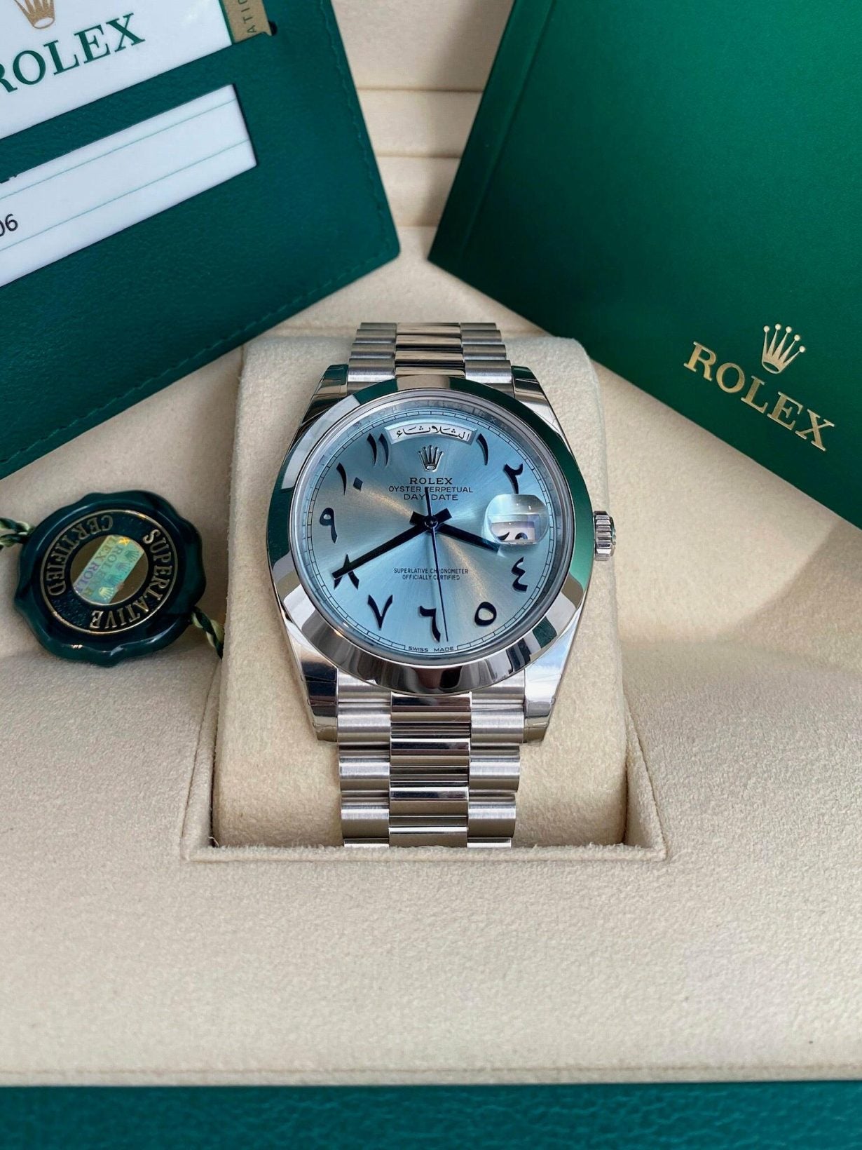 Rolex Day-Date 40 – Platinum Arabic Dial Replica
