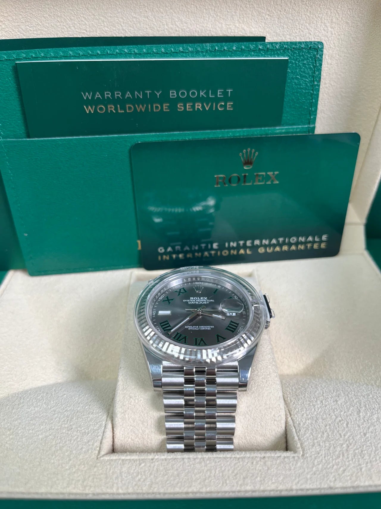 Rolex Datejust 41/ Two-Tone White Gold & Steel/ Grey Slate Wimbledon Green Dial/ Fluted Bezel/ Jubilee Bracelet Replica