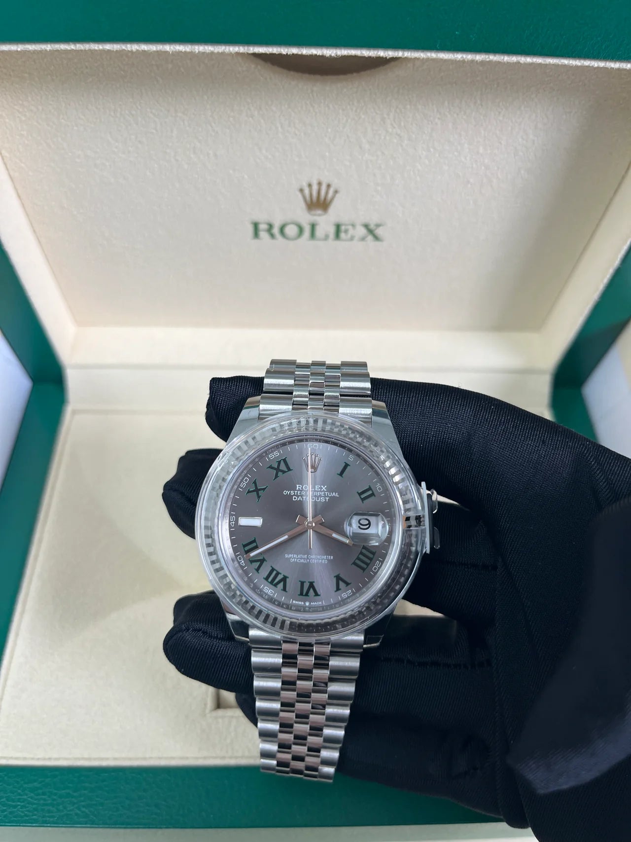 Rolex Datejust 41/ Two-Tone White Gold & Steel/ Grey Slate Wimbledon Green Dial/ Fluted Bezel/ Jubilee Bracelet Replica