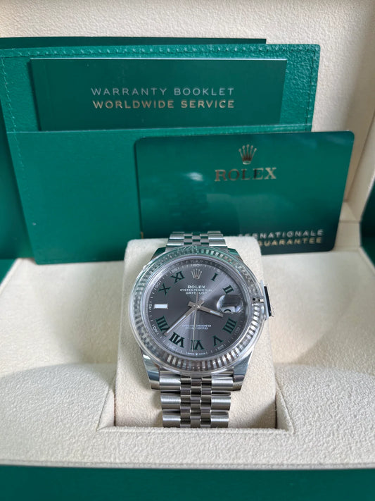 Rolex Datejust 41/ Two-Tone White Gold & Steel/ Grey Slate Wimbledon Green Dial/ Fluted Bezel/ Jubilee Bracelet Replica